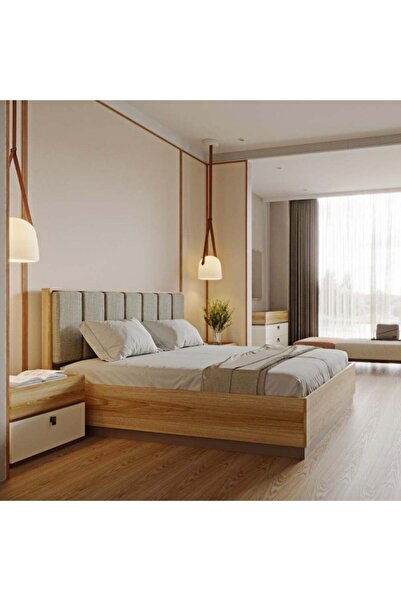 Danube Home Sacramento 150x200 Queen Bed - Stylish Grey/Oak Bed with Upholstered Headboard & 2-Year Warranty