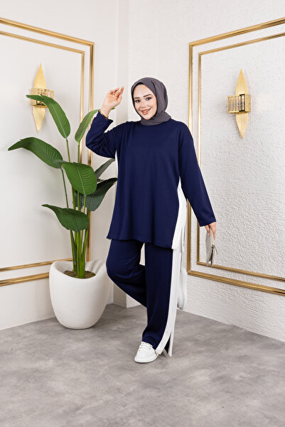 Sfg Life Moda Set de două piese pentru femei, albastru marin, cu dungi latera...