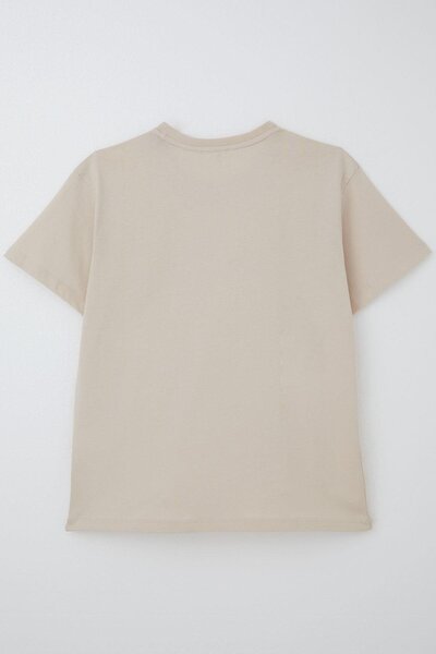 Breeze Ανδρικό μπλουζάκι για αγόρια με ανάγλυφο γράμμα με τύπωμα 9-14 ετών, μπεζ