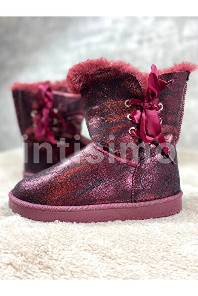 Intisimo Women's Boots, Fur Lined, Shiny Texture, Suede, Bordeaux - 40