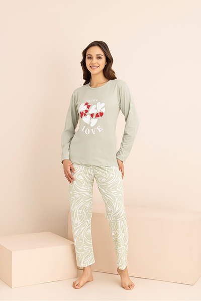 rindahomewear Women's Single Jersey Long Sleeve Pajama Set