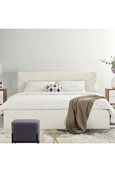 Danube Home Hendrix 180x200 King Bed with Hydraulic Storage - White Fabric Bed with 2-Year Warranty
