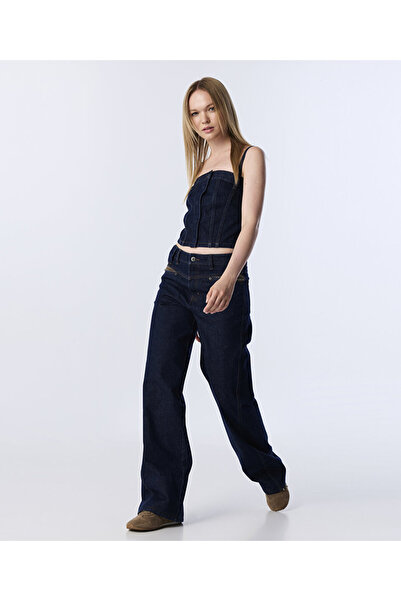 Twist Fabric Mix Wide Leg Jean Pants