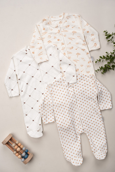 DEFNE LİNA BABY طقم ملابس للفتيات الرضع مكون من 3 قطع مصنوع من القطن بنسبة 100% ومزخرف لحديثي الولادة |   مشبك سريع التثبيت |   0-3 أشهر |   للجنسين