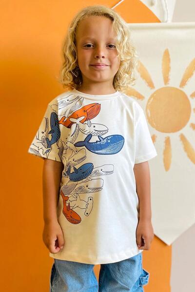 Breeze Boy's T-Shirt Blue Heroes of the Earth Whales 5-9 Years Old, Cream