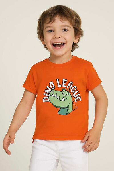 Breeze T-Shirt for Boys League Star Dinosaur Printed 2-6 Years Old, Orange