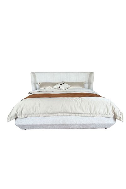 Danube Home Terakkai 180x200 Upholstered King Bed - Beige Fabric, Engineered Wood, 2-Year Warranty
