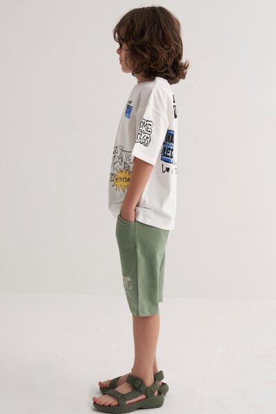 Breeze Boy's T-Shirt with Technology-Themed Writing Printed Ages 7-12, Ecru