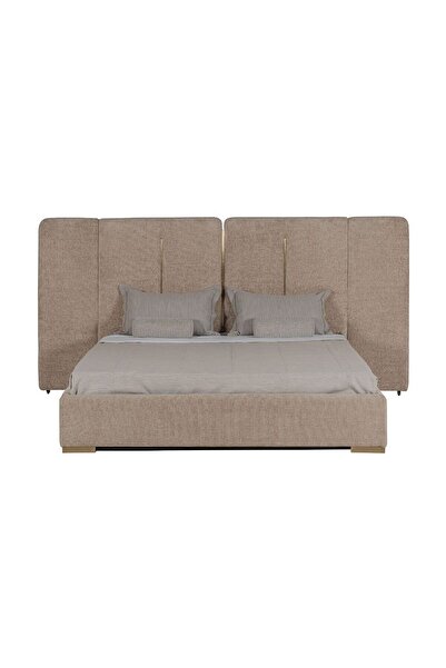 Danube Home Braxton 160x200 Queen Bed with Hydraulic Storage & Foldable Headboard - Brown/Brass Upholstery