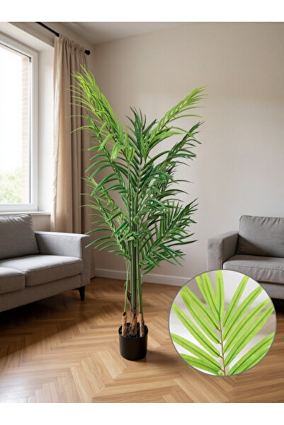 Living شجرة نخيل صناعية مع وعاء أسود، ارتفاع 130 سم