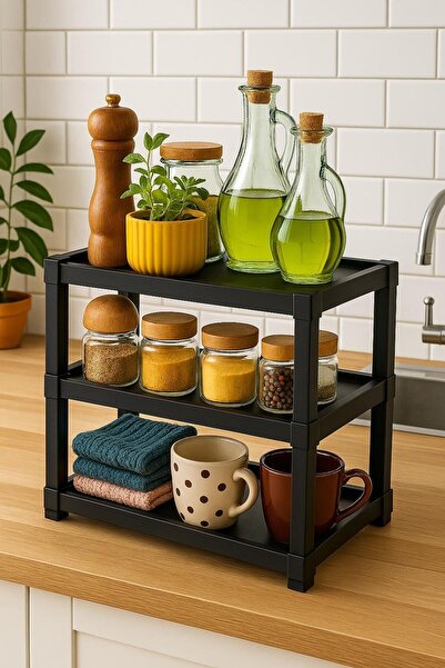 Myplas Dekoratif Mutfak Rafı Baharat Standı 3 Katlı Tezgah Üstü