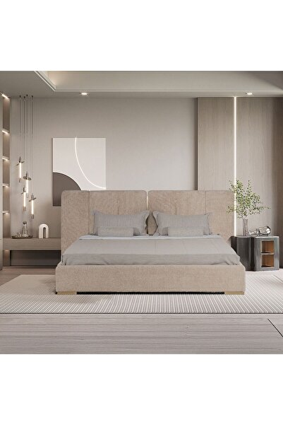 Danube Home Braxton 160x200 Queen Bed with Hydraulic Storage & Foldable Headboard - Brown/Brass Upholstery