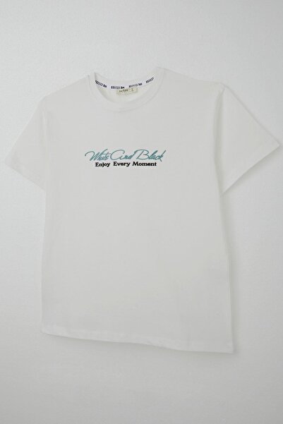 Breeze Boy's T-Shirt with Embossed Lettering Print, Ages 9-14, Ecru