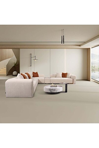 Danube Home Cade Sectional Corner Sofa Set - Beige/Orange Fabric, Solid Wood,...