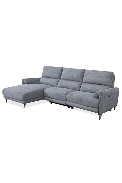 Danube Home Quincy Fabric Left Corner Sofa with Electric Recliner - Grey, 3-Seater, 2-Year Warranty