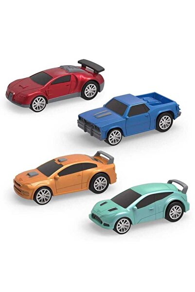 Driven 4-Piece Pull and Go Car Set - Turquoise, Orange, Blue, Red Wh1121Z