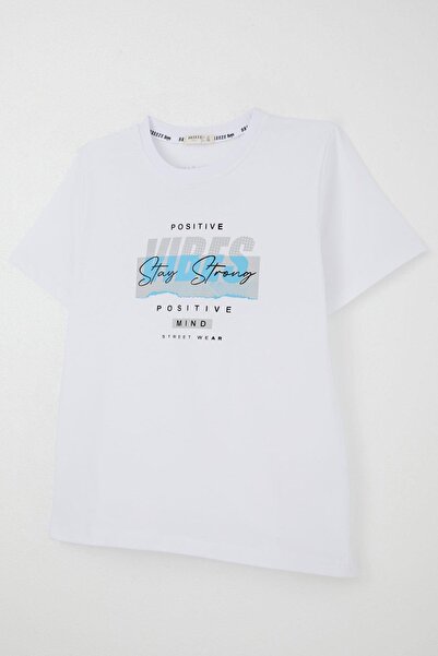 Breeze Μπλουζάκι για αγόρια με θέμα την κίνητροσύνη & λεπτομέρεια εκτύπωσης κειμένου στο πίσω μέρος, Ηλικίες 9-16, Λευκό