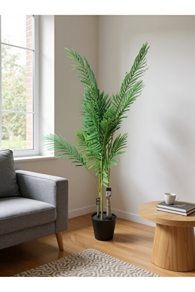 Living شجرة نخيل صناعية مع وعاء أسود، ارتفاع 150 سم