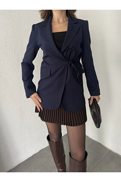 asfamoda Jachetă casual căptușită cu legături laterale, albastru bleumarin pe...