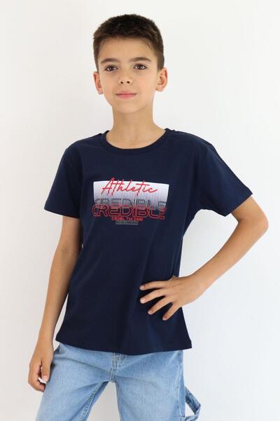 Breeze Boy's T-Shirt with Text Printed on the Back, Detailed Print on the Back, Ages 10-16, Navy Blue