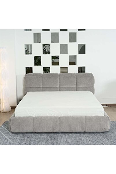 Danube Home Ian 180x200 King Bed with Headboard & Storage - Light Grey Upholstered Fabric, Engineered Wood