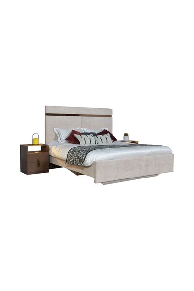 Danube Home Ronin 180x200 King Bed - Beige/Bronze Fabric Upholstery, Engineered Wood, 2-Year Warranty