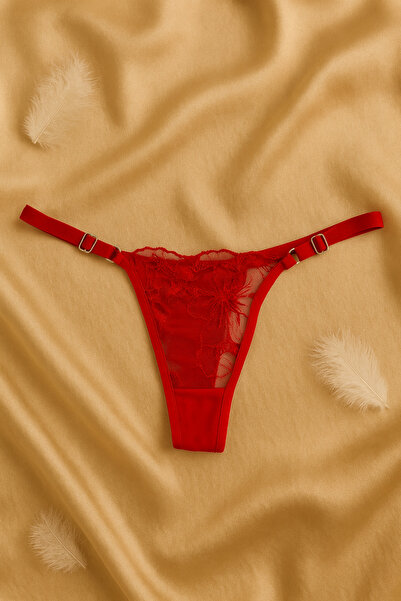 İntive Lingerie Red Lace Transparent Bra Panty Set