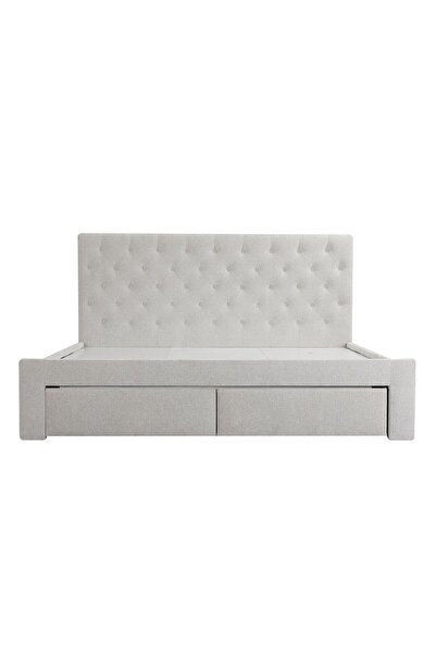 Danube Home Bacia 180x200 King Bed with 2 Front Drawers - Light Grey Fabric Upholstery, 2-Year Warranty