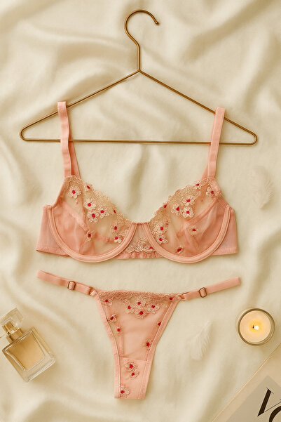İntive Lingerie Powder Floral Patterned Bra Panty Set