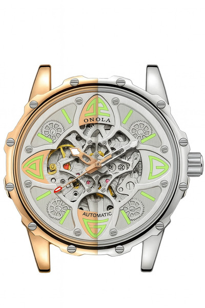 onola 3833 Automatic Mechanical Skeleton Watch – Unisex, Water Resistant, Business and Casual, gold/black