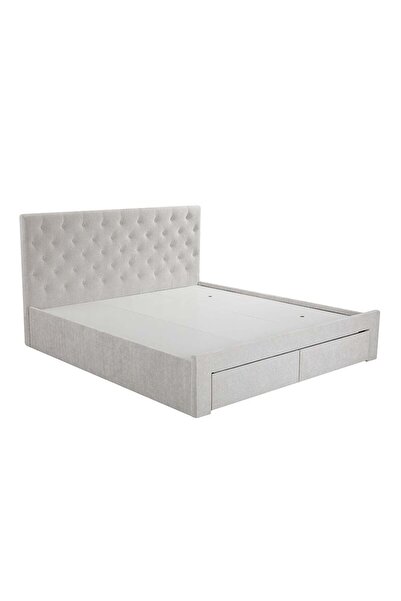 Danube Home Bacia 180x200 King Bed with 2 Front Drawers - Light Grey Fabric Upholstery, 2-Year Warranty