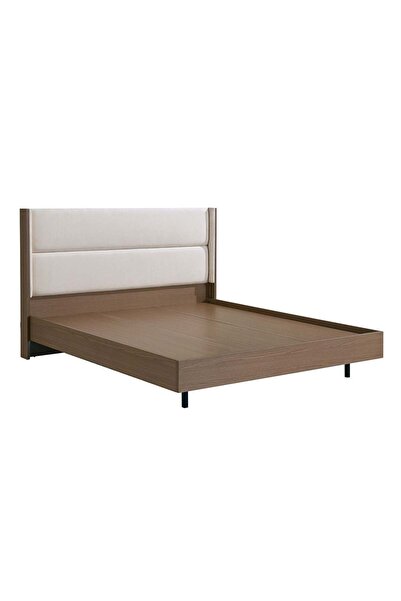 Danube Home Allison 180x200 Floating King Bed with LED - Beige & Natural Oak, Fabric, 2-Year Warranty