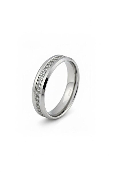 Bora Değerli Madenler Taşlı Gümüş Alyans – 925 Ayar Unisex - Düz Alyans - Düz Taşlı Alyans