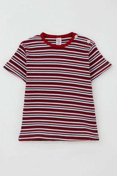 Breeze Boy's T-Shirt with Placket and Stripes, 1-4 Years, Red