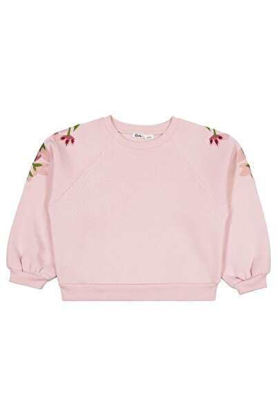 Civil Girls Omuzu Çiçek Nakışlı 6-9 Yaş Sweatshirt - Pembe 7-8 Yaş