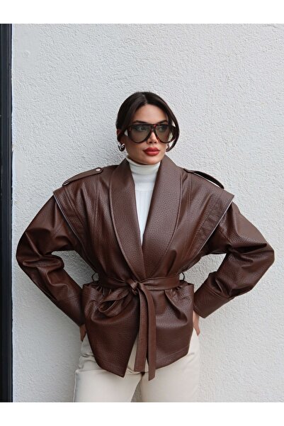 ESRAHELVACI Кожено яке с колан и цип