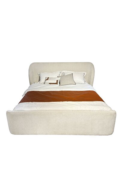 Danube Home Orion 160x200 Upholstered Queen Bed - Beige Fabric, Engineered Wood, 2-Year Warranty
