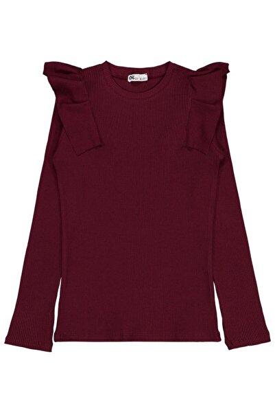 Civil Girls Shoulder Ruffle Sweatshirt for Ages 10-13 - Burgundy 13-14 Years Old