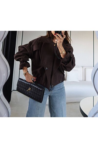 Nil's BUTİK سترة بومبر مبطنة باللون البني المر