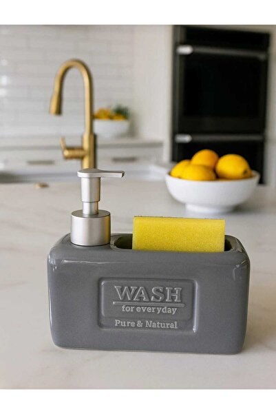 Home Şık ve Fonksiyonel Seramik Süngerlikli Sıvı Sabunluk/Deterjanlık, Gri, 5...