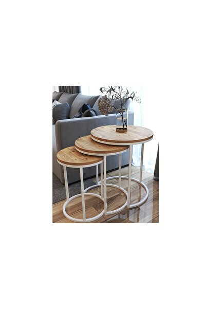 Vivense TUBİHOME ZİGON SEHPA TAKIMI, YUVARLAK, MEŞE