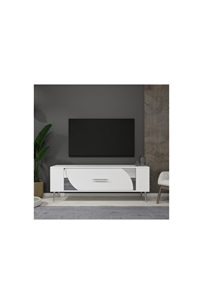 Vivense RETROP TV SEHPASI, 2CT, BEYAZ GÜMÜŞ