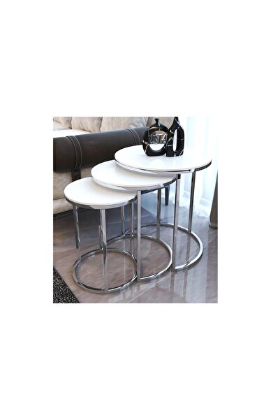 Vivense TUBİHOME MDF TABLA ZİGON SEHPA, GÜMÜŞ BEYAZ