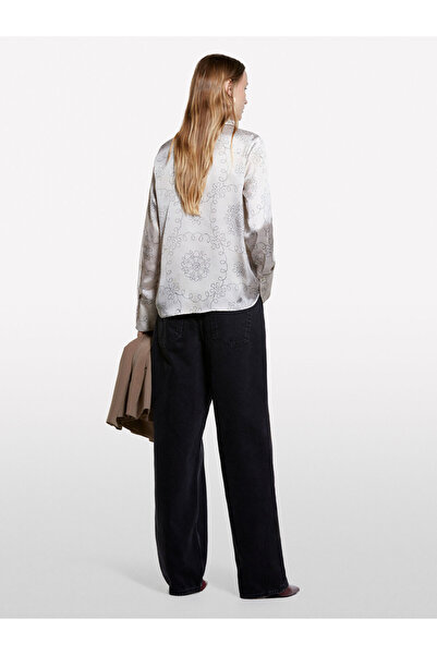 Sisley Women's Patterned Regular Fit Satin Shirt 325A5Iaulqff7-Sis65M