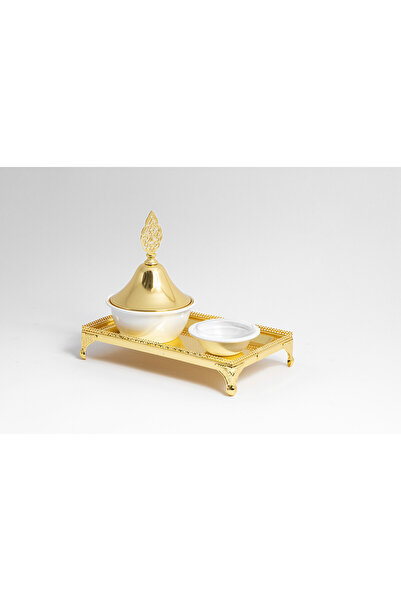 Bin Shihoun Glass date bowl covered in white metal in two sizes and with a rectangular golden base