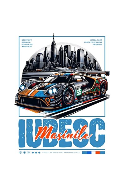 OEM Стикер „Обичам колите“ - Тунингована кола по градските улици с бели канто...