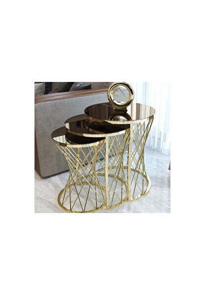 Vivense TUBİHOME HASIR C ZİGON SEHPA, GOLD METAL, BRONZ