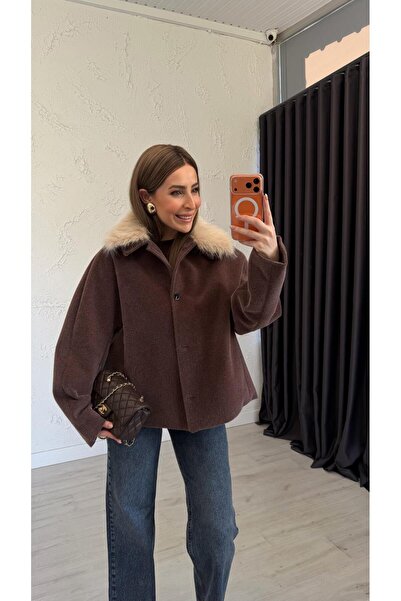 elif teke Premium Fur Collar Jacket Brown