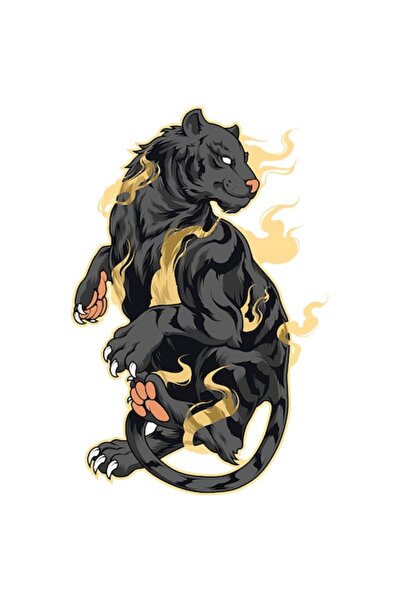 OEM Autocolant asiatic cu tigru și flăcări și bordură albă, vinil PVC 15 cm