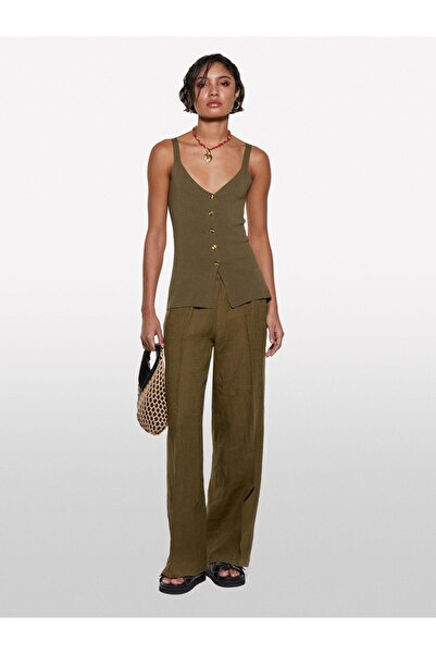 Sisley Women's 100% Viscose Front Buttoned V-Neck Slim Fit Blouse 325P1084Mh00G-Sis1C2